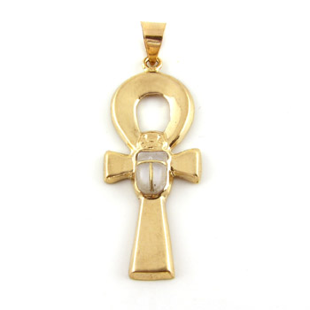 18k Gold Ankh key with white stone Scarab (jewelry gifts)  