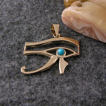 18K Gold Eye of Horus pendant With a turquoise stone (jewelry gifts)