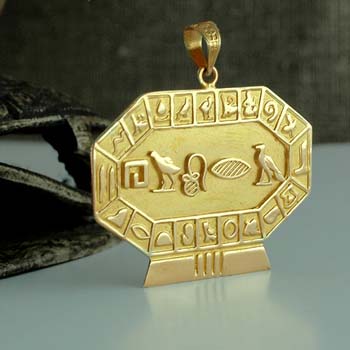 18k solid gold horizontal octagon cartouche pendant