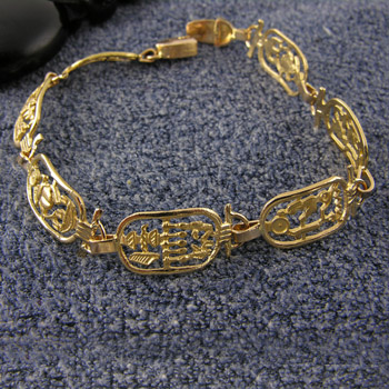 Egyptian pharaohs and kings open cartouches gold bracelet