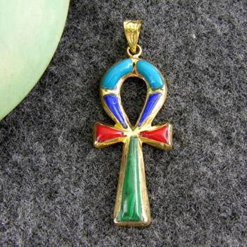 Gold Ankh key pendant With multi colored stones (jewelry gifts)