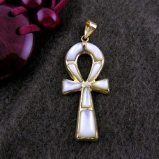 Gold Ankh key pendant with white Enamel (jewelry gifts)