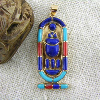 Gold king Tutankhamen  cartouche with colored Enamel (jewelry gifts)