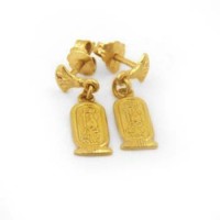 Personalized 18k gold cartouche earrings with two lotus flowers (personalized gifts) Personalized 18k gold cartouche earrings with two lotus flowers (personalized gifts)