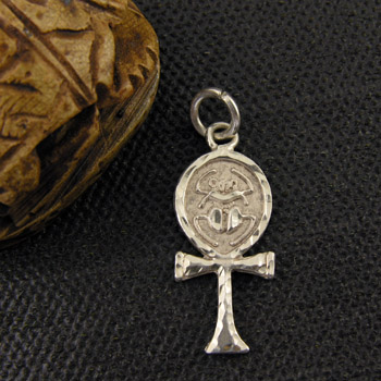 silver Ankh key pendant with engraved scarab (jewelry gifts)