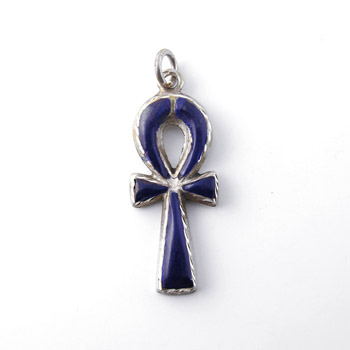 silver Ankh key with dark blue Enamel (jewelry gifts)