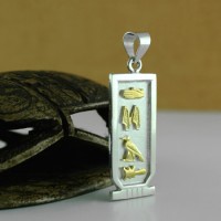 Silver cartouche pendant with 18k gold hieroglyphics symbols Silver cartouche pendant with 18k gold hieroglyphics symbols