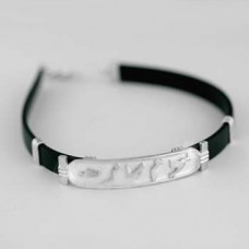 Silver cartouche with a Rubber Band bracelet