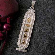 Silver cartouche with lotus alphabet border and gold symbols (personalized gifts)