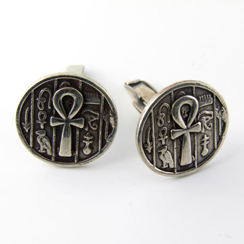 Silver cufflinks with embossed ankh key (jewelry gifts)  