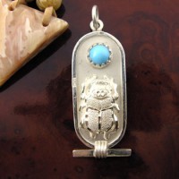 Silver Egyptian scarab cartouche with turquoise stone - (jewelry gifts)