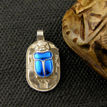 Silver Egyptian scarab with a blue Enamel (jewelry gifts)