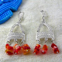 Silver filigree earrings with red Lapis stone (jewelry gifts) Silver filigree earrings with red Lapis stone (jewelry gifts)