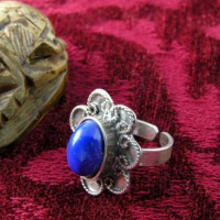 Silver flower ring with the blue sand stone (Rings Collection)