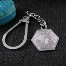 Silver hexagon keychain  with engraved Nefertiti head (jewelry gifts)