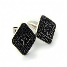 Silver Oblique square cufflinks with embossed ankh key in the middle & alphabet border (jewelry gifts)  