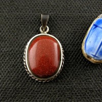 Silver pendant with dark red stone & filigree border (jewelry gifts)