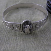Silver scarab with ankhs bangle