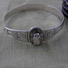 Silver scarab with ankhs bangle